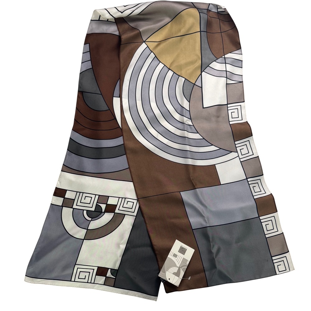 Frank Lloyd Wright Hoffman Rug Silk Scarf MoMA Geometric Brown Grey